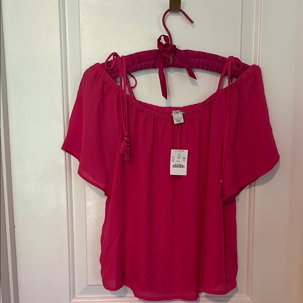 NWT J. Crew Pink Short Sleeve Tie Front Blouse